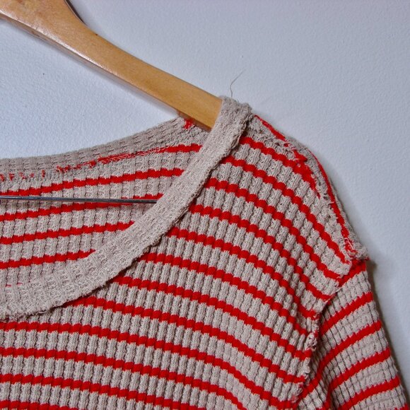 Torrid Crewneck Tee Top Striped Waffle Knit Long Sleeve Beige Tan Red Plus Sz 4X - Picture 7 of 14